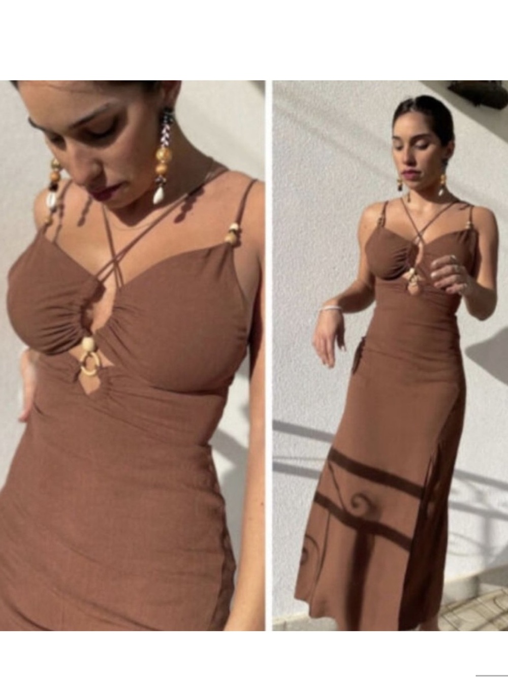 NWOT Zara Brown cut out beaded Midi dress